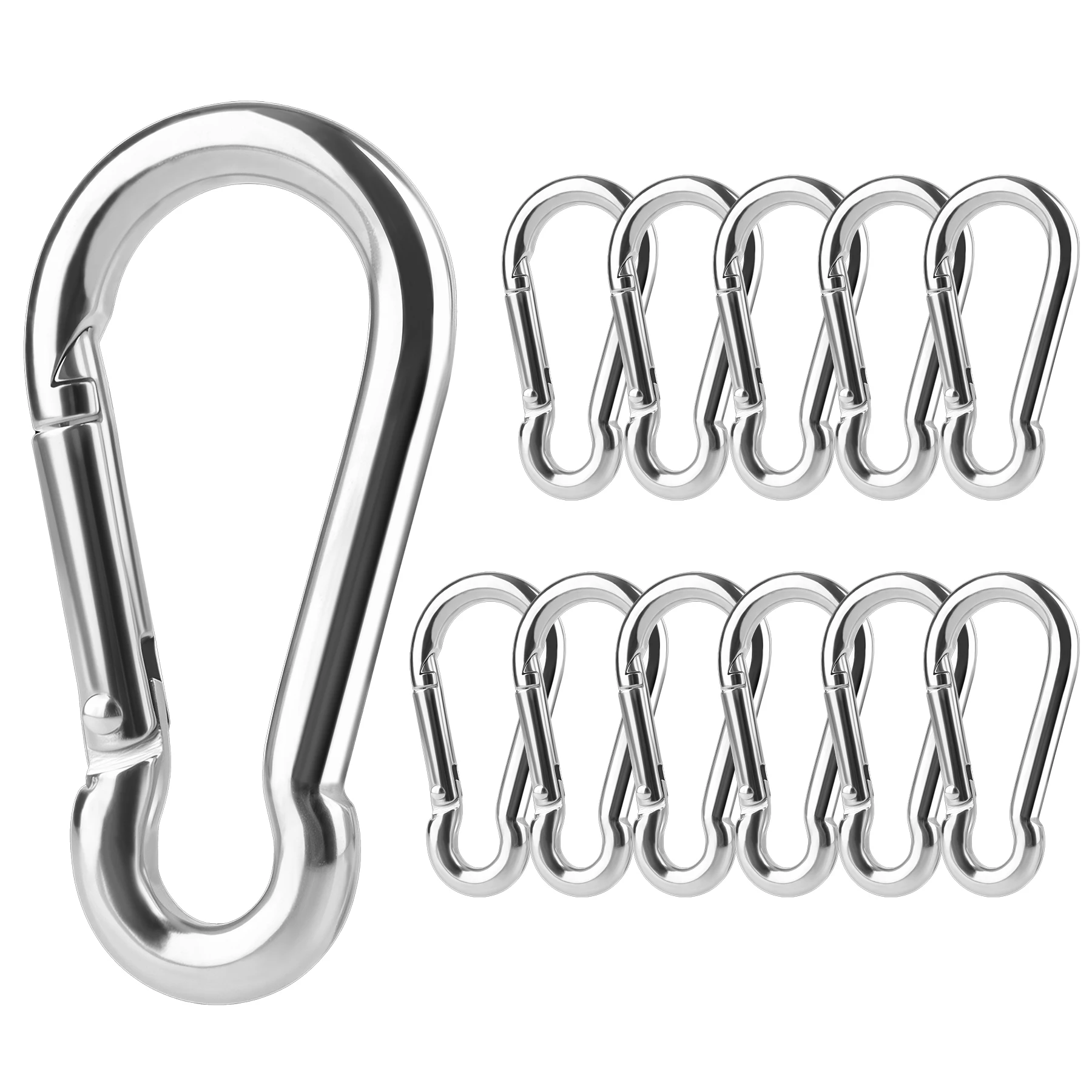 6PCS Spring Carabiner Hook Stainless Steel Snap Clip Heavy Duty Quick Link Hook for Camping Keychain Fishing Hiking Traveling