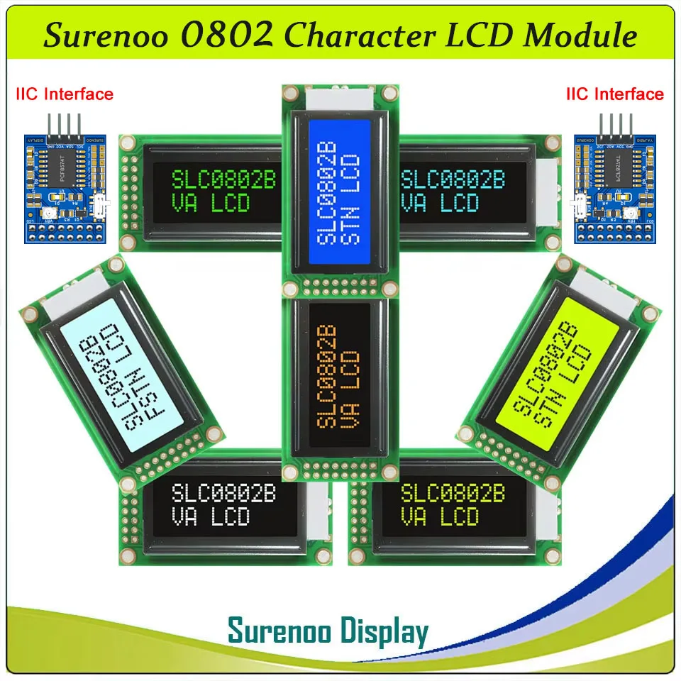 Surenoo PCF8574T Serial IIC I2C TWI T 8*2 0802 8X2 SLC0802B Character LCD Module Display Screen LCM w/ LED Backlight for Arduino