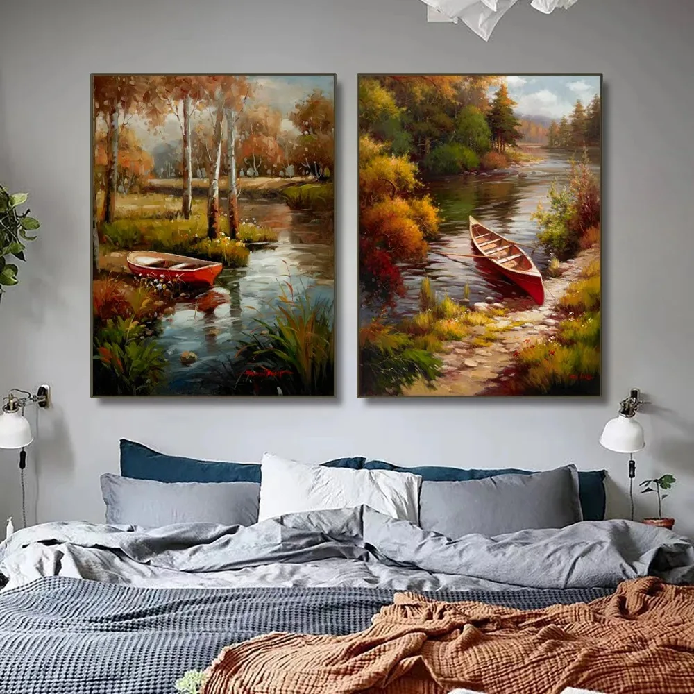 A2 A3 A4 Landscape Poster Boat Bay Beach Canvas Painting Classical Home Decorative Wall Art Pictures Prints Cuadros No Frame