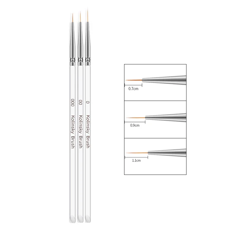 3개/세트 아크릴 프렌치 스트라이프 네일 아트 라인 페인팅 펜 3D 팁 매니큐어 슬림 라인 드로잉 펜 UV 젤 브러쉬 페인팅 도구