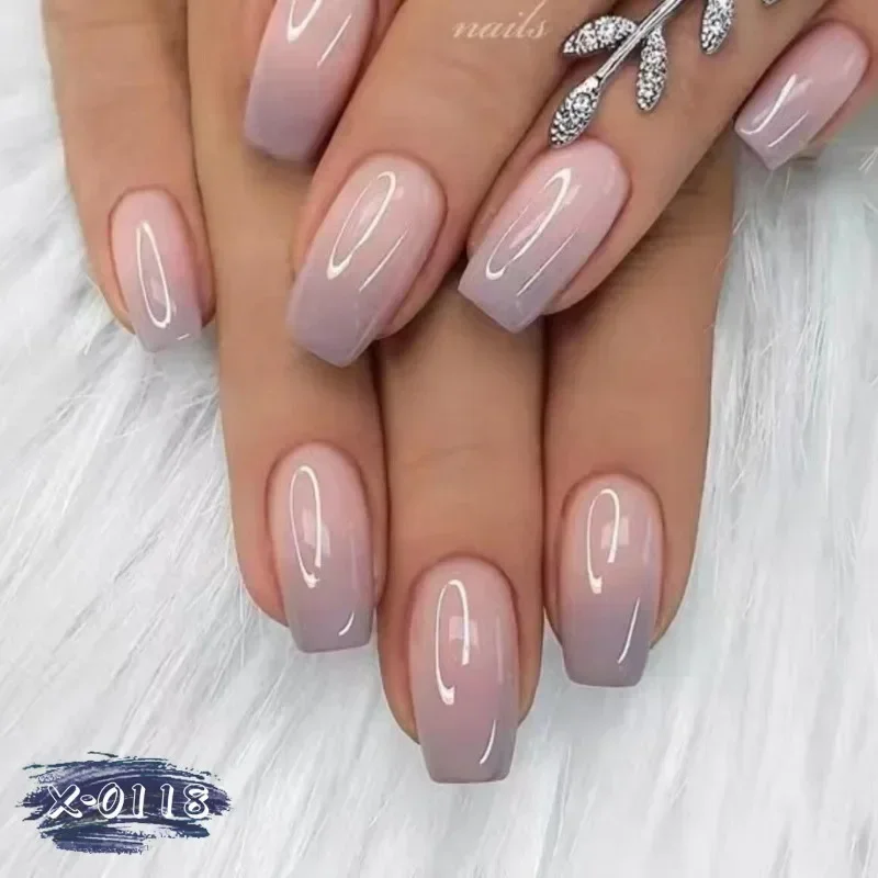 

24 Pcs Artificial Nails Medium Short Reusable Adhesive Cheap Girl False Nails Square Gradient Fake Press on Nail Set with Glue