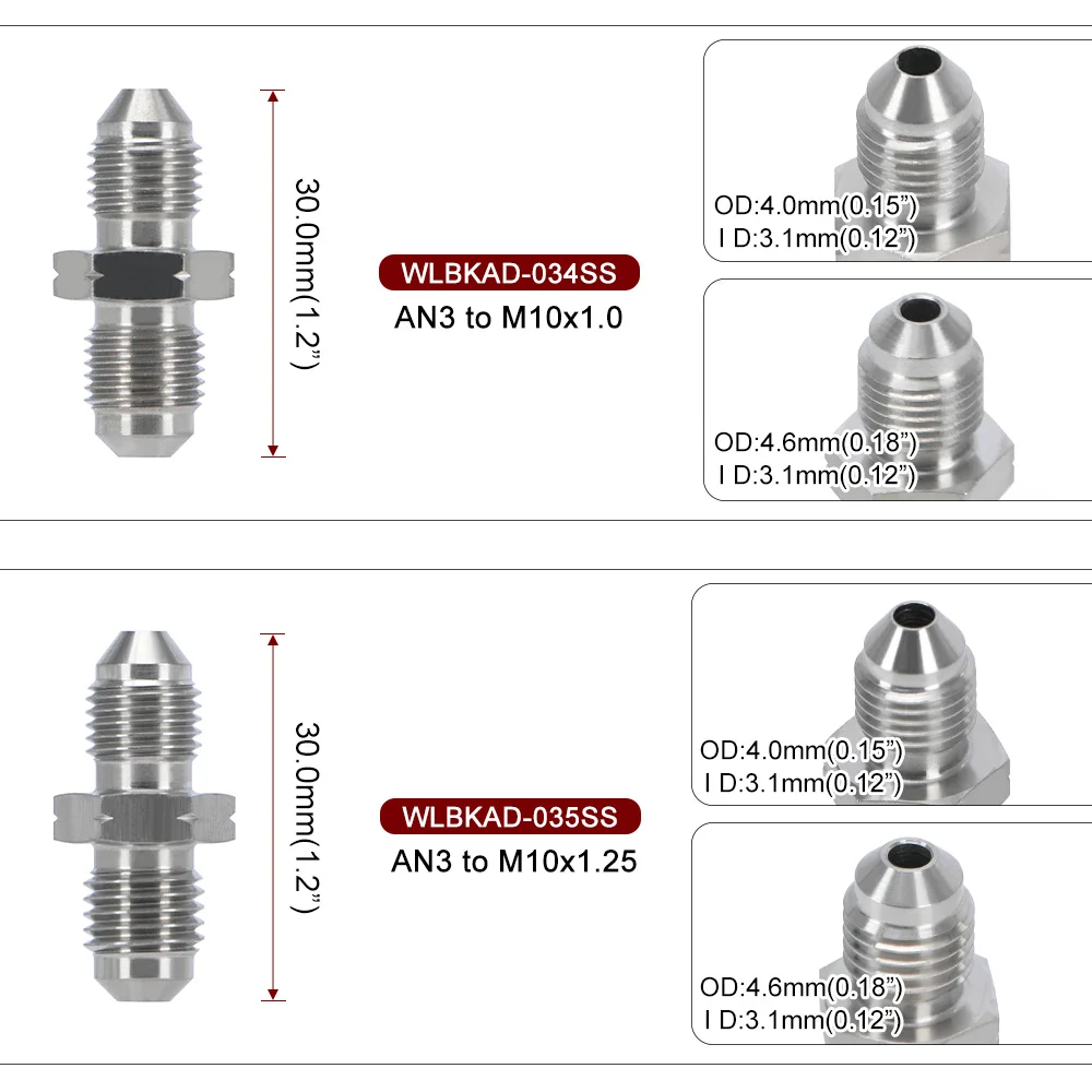 LZONE - AN3 męski 3/8x24 UNF do M10x1,25 / M10x1,5 / M10x1,0 męski adapter złączek hamulcowych ze stali nierdzewnej