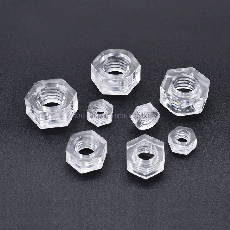 1000PCS/Lot M3 M4 M5 M6 Acrylic Nut Hexagonal Nut Screw Transparent PC Hex Nut Clear Lighting lamp Plactic Polycarbonate Nuts