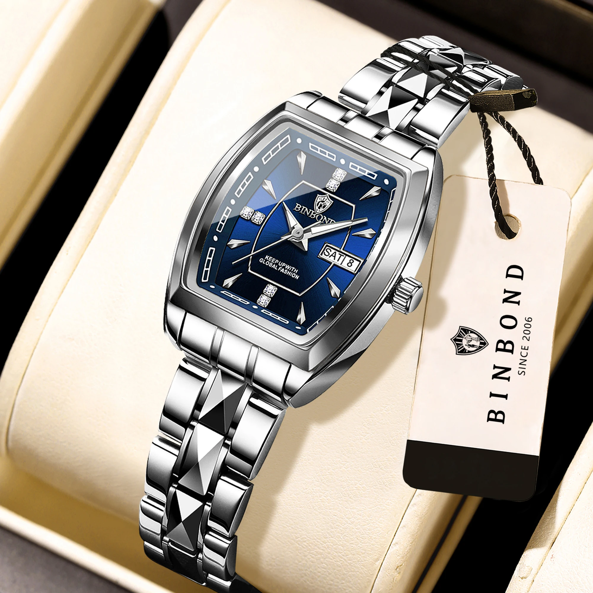 BINBOND Week Display Auto Date Casual Reloj Precise Quartz Watches For Women Luxury Luminous Waterproof Durable Ladies Watch