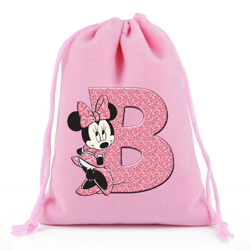 Disney Minnie Mouse Plush Drawstring Bag Kawaii Cartoon English Letter Printed Bags Large Capacity Storage Bag Christmas Gifts