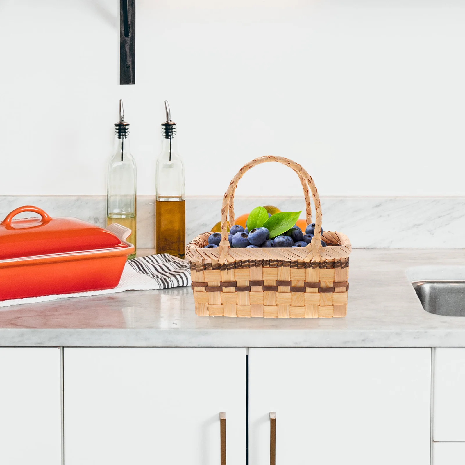 سلة نزهة محمولة سلة تخزين منسوجة للفواكه والوجبات الخفيفة الخبز زهرة جمع ريفي الروطان مقبض في الهواء الطلق داخلي