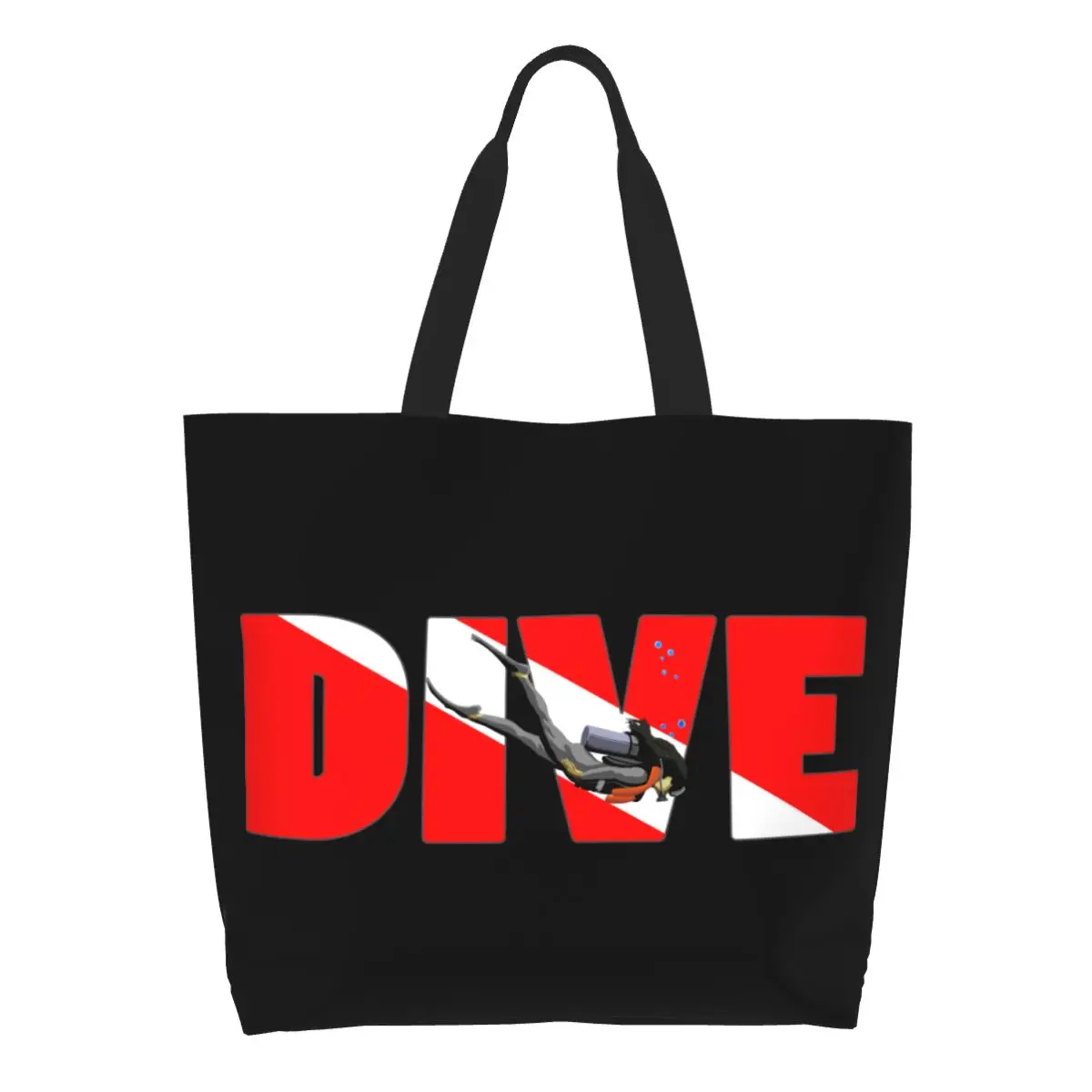 

Изготовленная на заказ многоразовая сумка для покупок с флагом для подводного плавания и дайвера, женская парусиновая сумка на плечо, моющиеся сумки для покупок для любителей дайвинга