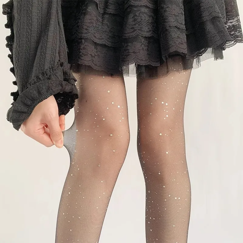 Summer Ultra-Thin Sheer Silver Shiny Dot Women's Tights Anti-Snagging Hot Stamping Stars Hottie Sexy Pantyhose Hosiery