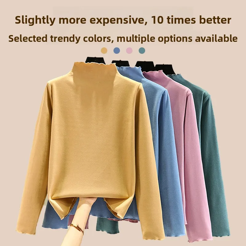 

Thiened двусторонняя футболка Fce f-High Collar Base irt, женская внутренняя одежда, бархатная длинная футболка све, теплый топ с подогревом