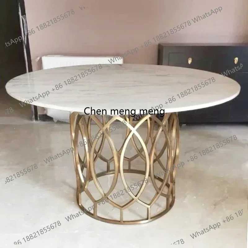 

D182Neoclassical round dining table glass dining table European brushed brass stainless steel round table dining room