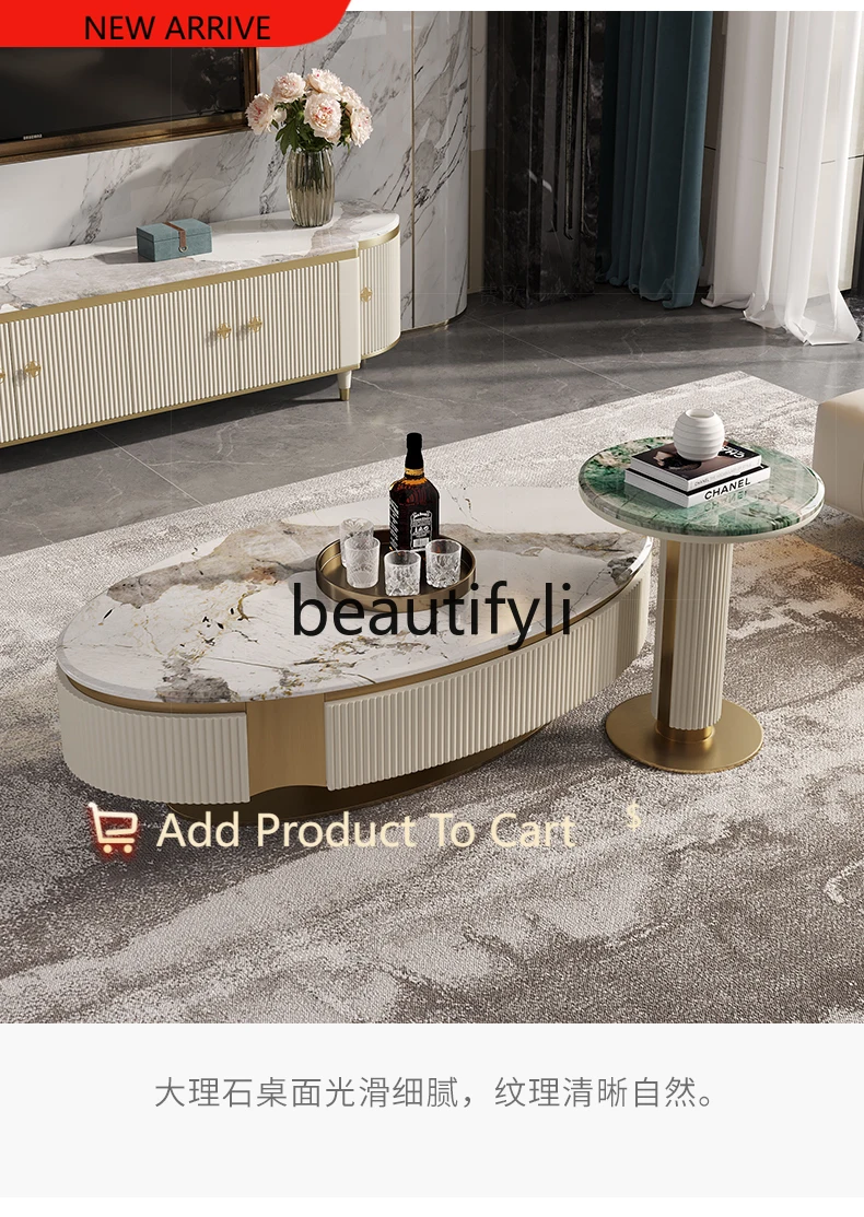 

Light luxury coffee table post-modern model room living room Italian fashion marble oval coffee table G1218