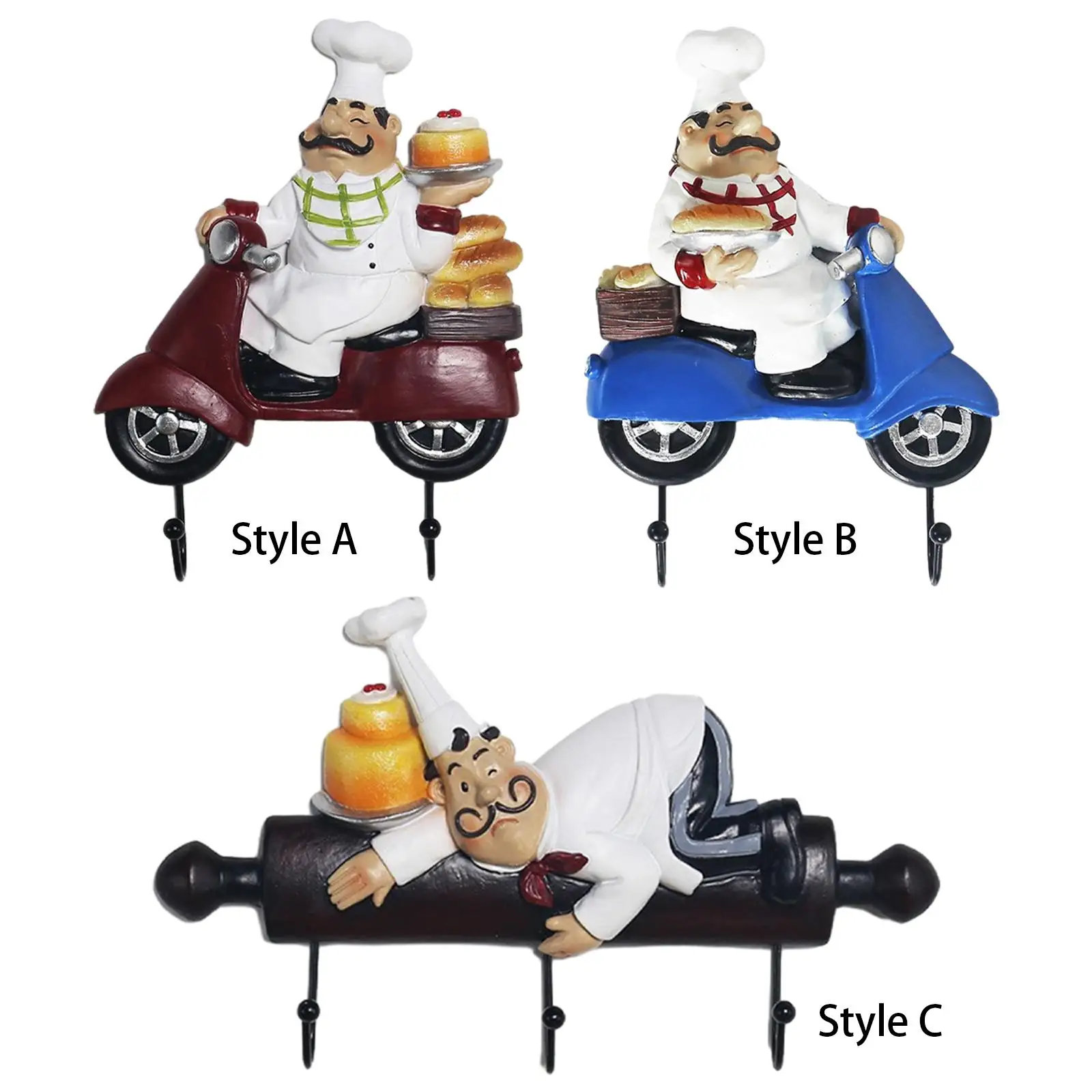 Chef Figurine Wall Hook Decorative Utility Hook Wall Hanger Wall Mount Rack Hook for Oven Gloves Caps Coats Hats Living Room