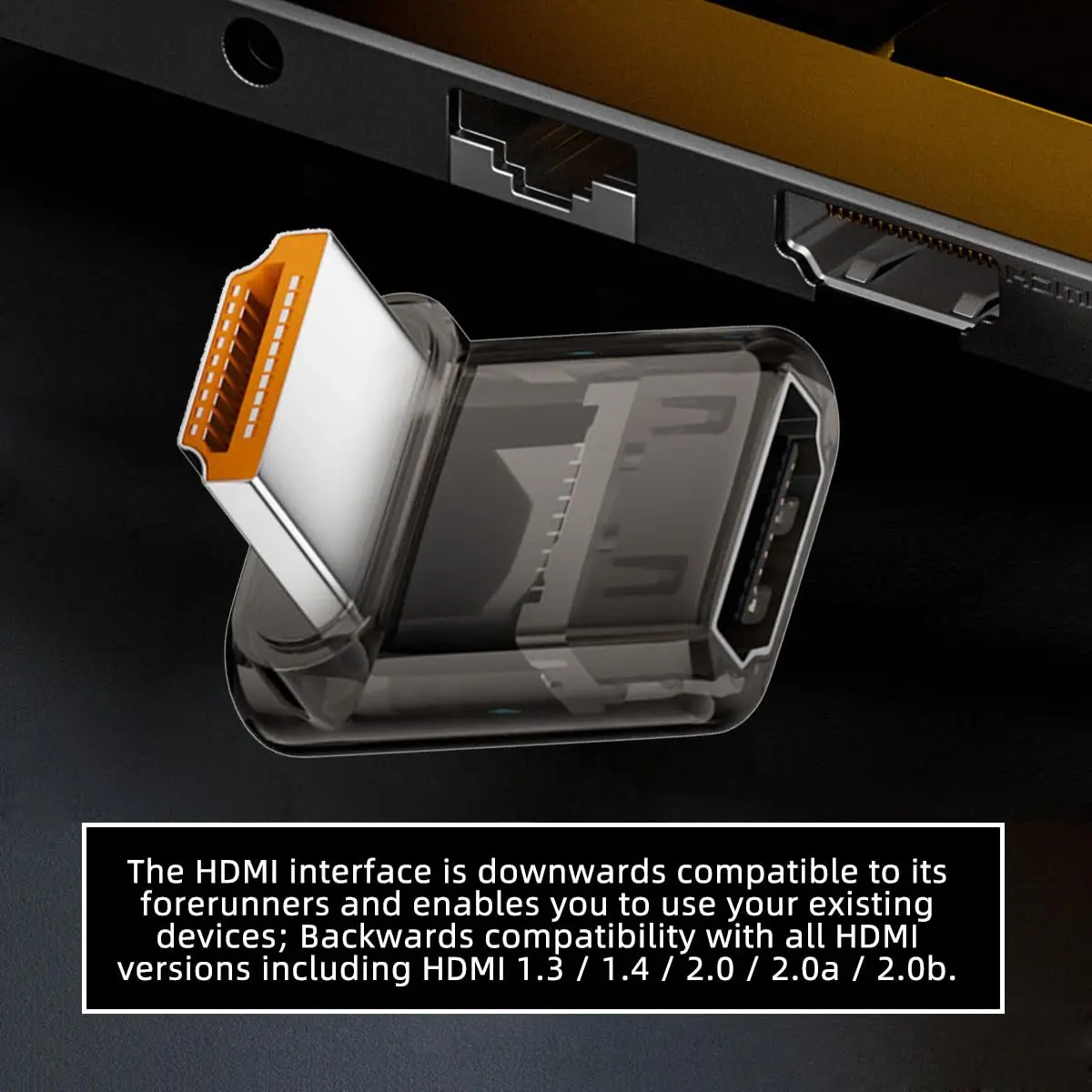Up Angled 90 Degree Low Profile HDMI Male to HDMI 2.1 Female UHD Extension Adapter Extender with Smart LED 8K 60hz HDTV