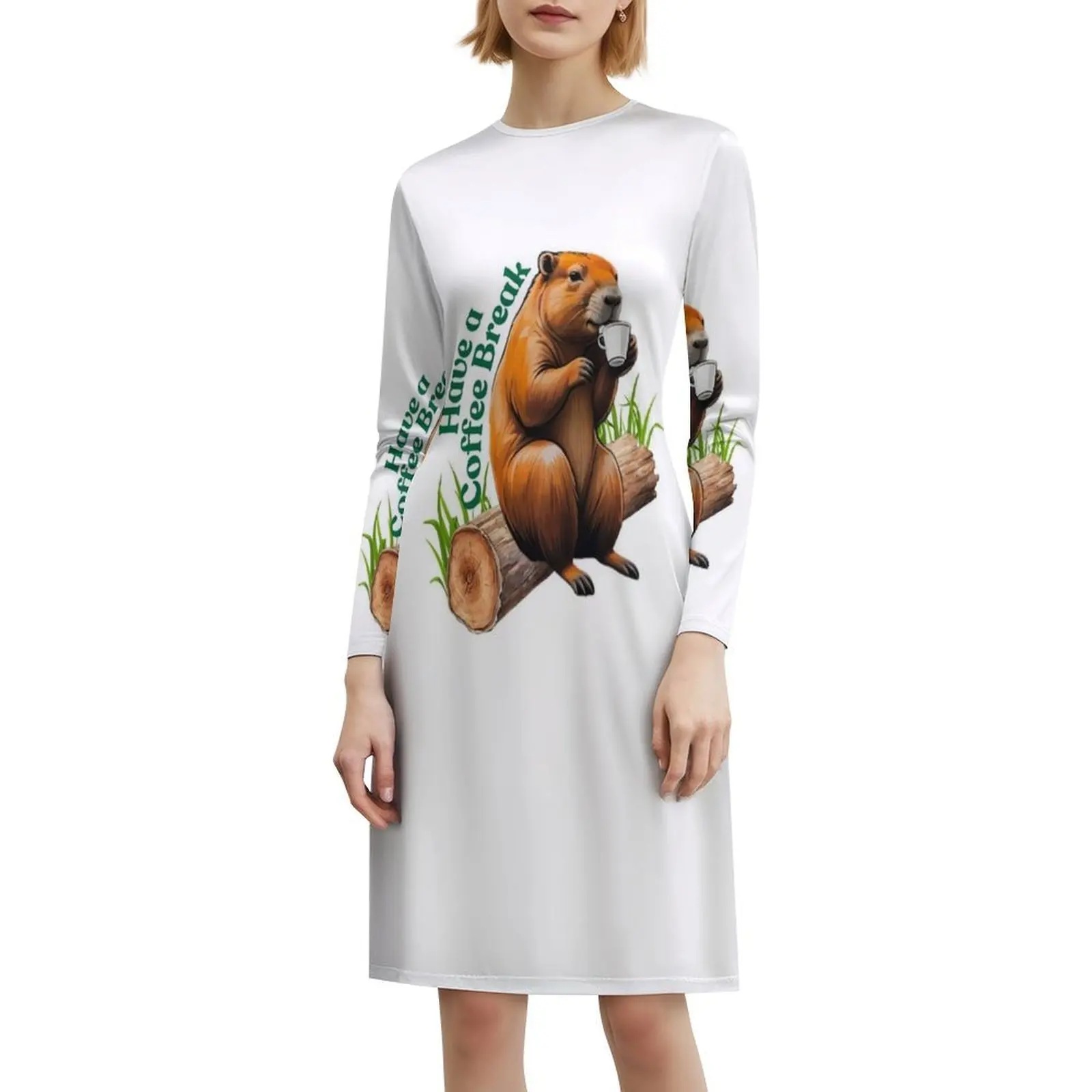 جرذ الأرض شرب القهوة لديها استراحة القهوة بوهو شيك فستان أنيق أنيق على الشاطئ وحفلات الزفاف ثوب جرذ الأرض استراحة الاسترخاء #6