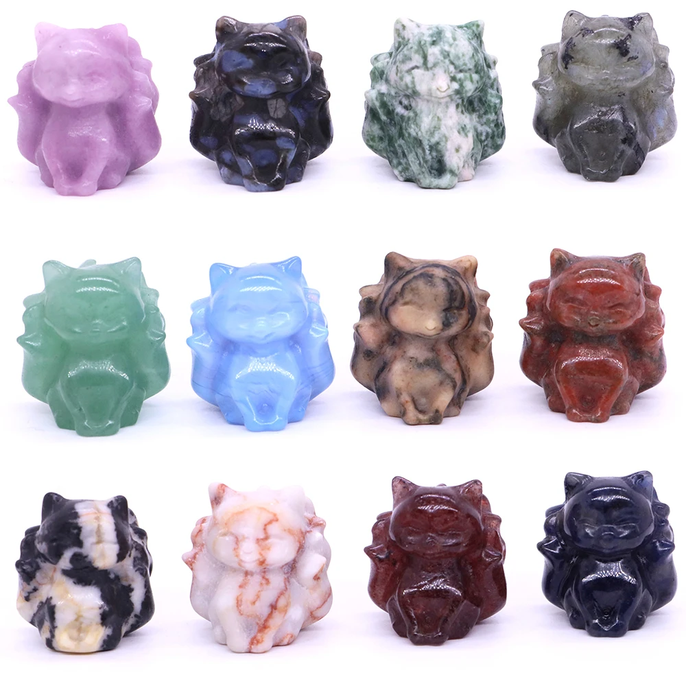 

30mm Nine-tailed Fox Statue Reiki Divine Animals in Ancient Chinese Mythology Legends Natural Healing Crystal Stone Lucky Decor