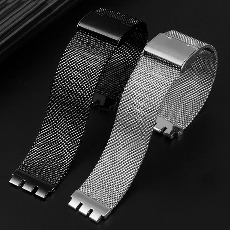 Stainless Steel Watch Strap 17mm 19mm for Swatch Series Replacement Bracelet Milanese Watch Band Men Women Metal Sport WristBand