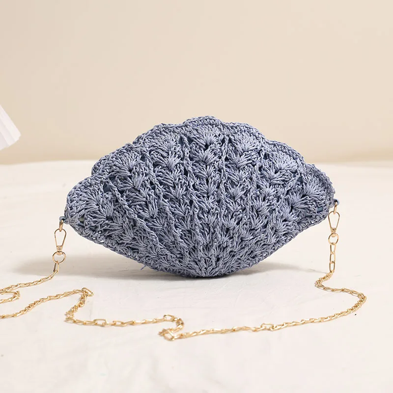 

Hollow Straw Beach Bag Bohemian Shell Woven Bags for Women Shoulder Bag Funny Purses and Handbags Vacation Chains Sling Bags New