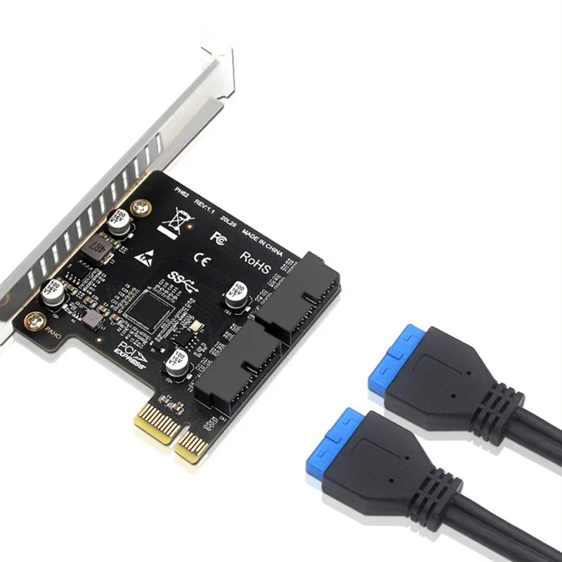 Adaptador de placa de expansão usb 3.0 pci-e 2 portas usb3.0 hub interno 19/20 pinos cabeçalho usb 3 para pcie pci express placa adaptadora
