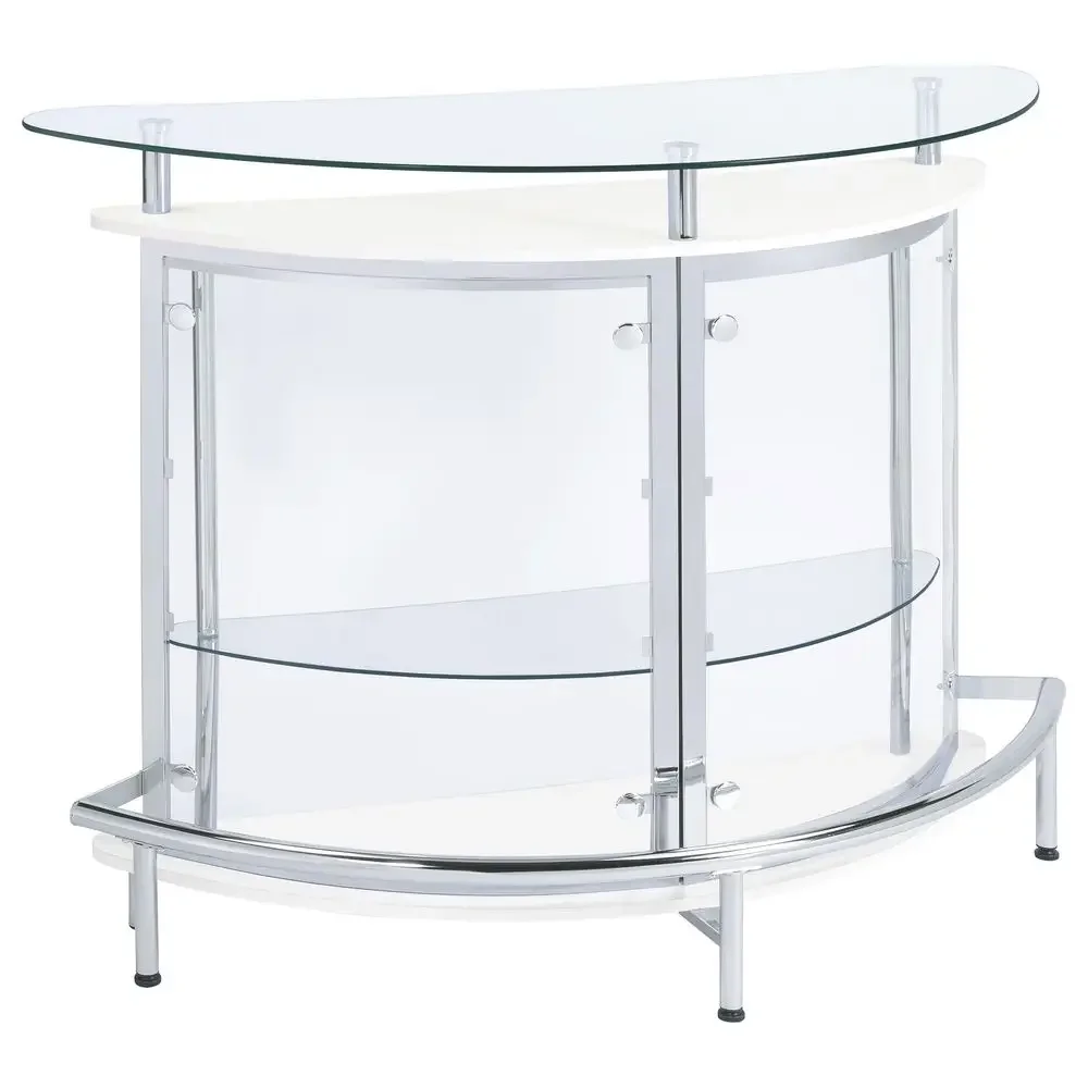 

Amarillo Glass Top Freestanding Home Bar Cabinet, Modern Liquor Cabinet with 2 Shelves and Wine Glass Rack, White