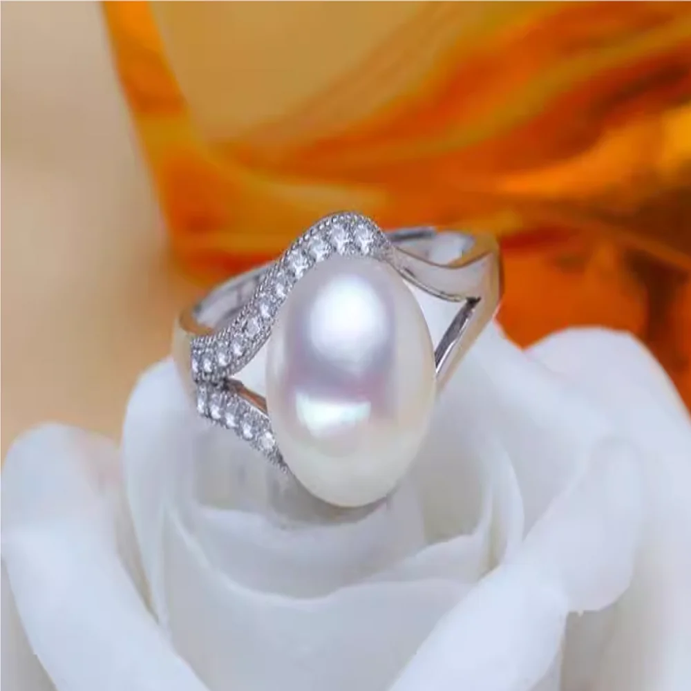 Natural Japanese Pearl AAA10-11mm 11-12mm Round Pearl Ring 925S Open Ring