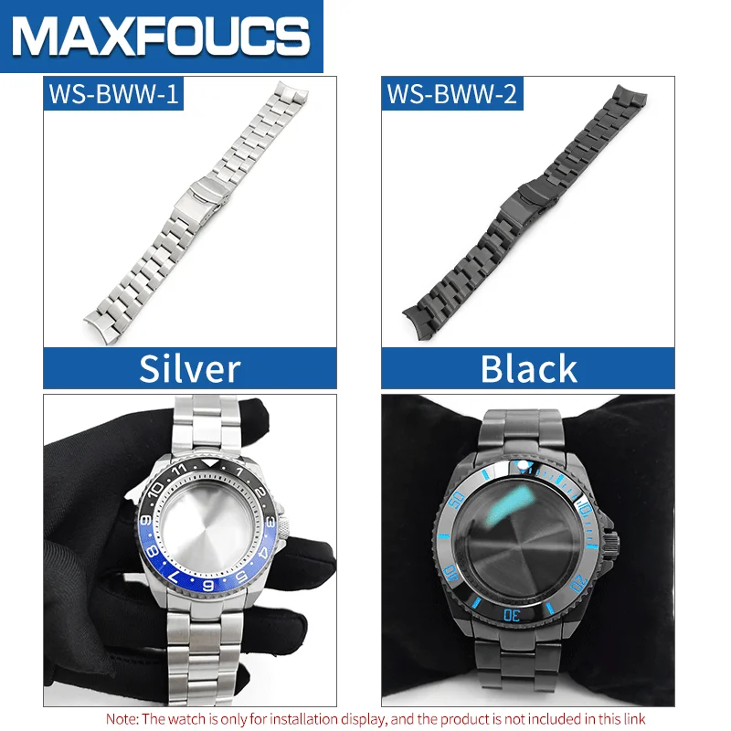 For Samurai Steel Strap MOD Fits SKX Watch Case 22mm Curved Solid End Links Brushed Bracelet Watches Parts With Tools