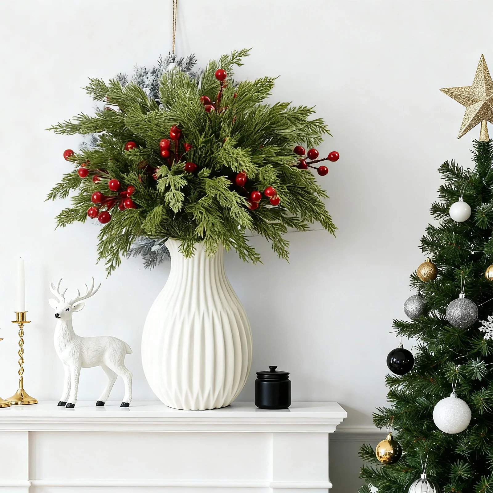 

Lifelike 17.7" Pine and Berry Christmas Bouquet Ready-to-Decorate Your Holiday Table, Mantel, or as a Festive Front Door Arrang