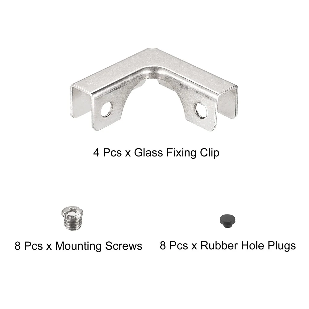 

Aquarium Fixings Carbon Steel Bracket Nickel-Plated Finish Non-Slip Hole Filler L Shaped Glass Clip Set Display Hardware