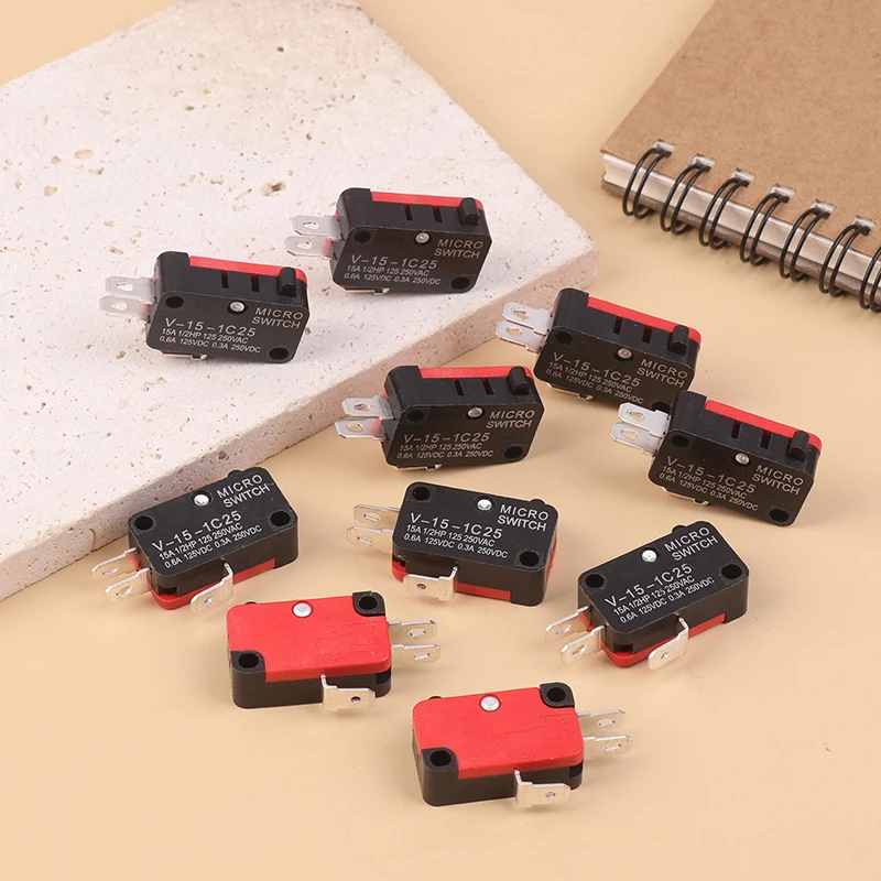 10Pcs Micro Switch V-15-1C25 Silver Point V-15-1C25 Microwave Oven Contact Switch Copper Point Tact Switch Limit Microswitch