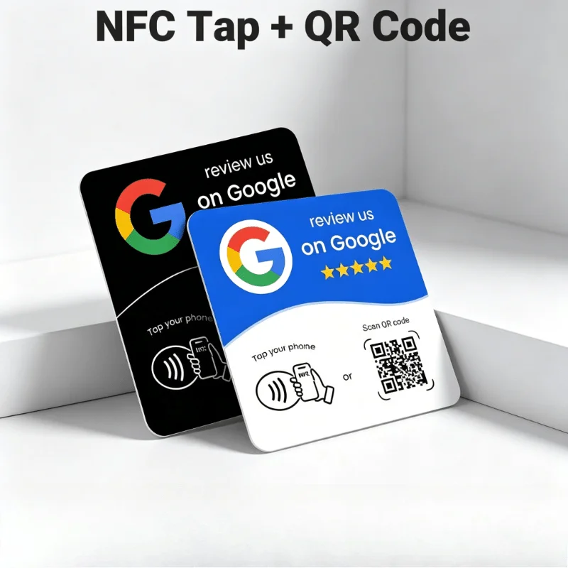 NFC Tap & QR Code Google Review Plate for iPhone Android Rewritable PVC Social Media Business Reviews Sticky Wall Hanging