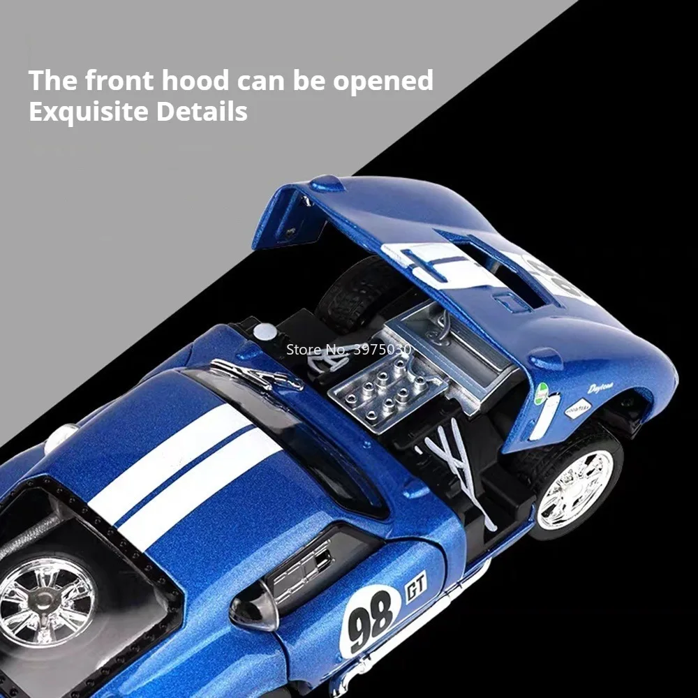1:32 Pressofuso in lega Shelby Cobra Modelli di auto giocattolo con tirare indietro il suono leggero Ruote per veicoli in miniatura Auto trasformata Edutainment per bambini
