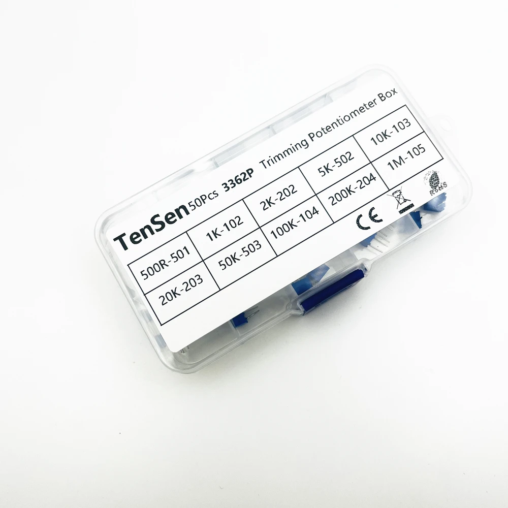 50pcs/lot 3362P Multiturn Trimmer Potentiometer Kit High Precision 500R-1M Variable Resistor With Free Box electronic diy kit