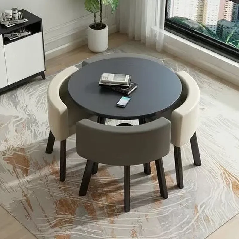 Simple Reception Table and Chair Set for 4 People Casual Negotiation Small Round Table Store Meeting Guest Sales Office