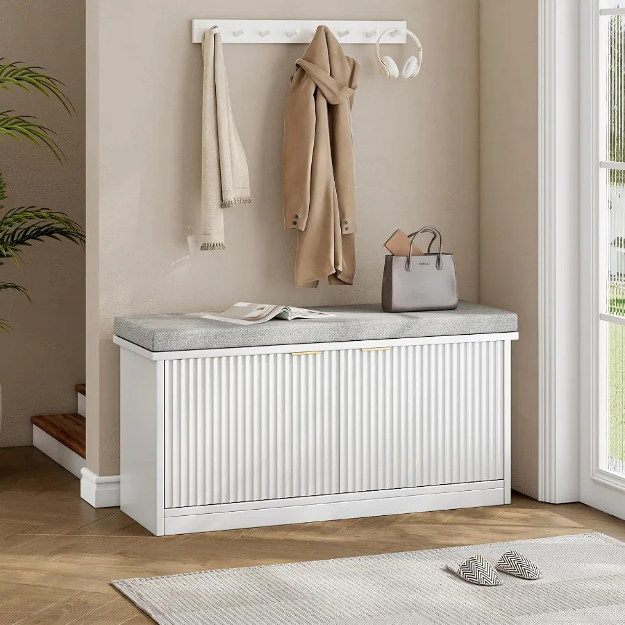 2-stufiger Schuhaufbewahrungsbehälter, 2er-Set, weiße Eingangsbehälter mit Stauraum und verstellbaren Regalen, Rihen-Schuhregal für den Eingangsbereich, Wohnzimmer