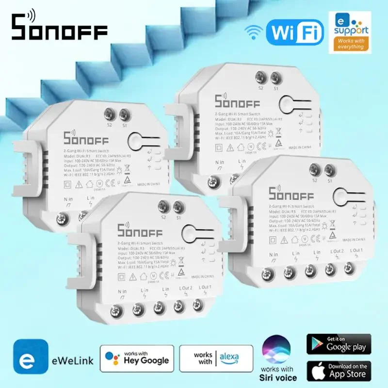 

SONOFF DUALR3/R3 Lite 2-Way Dual Relay Smart Curtain Shutter Switch Power Metering EWelink APP Control For Google Home Alexa