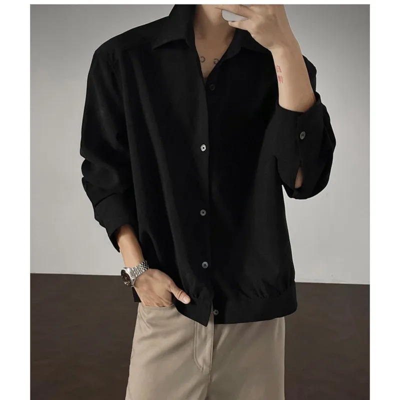 

Shirt men Korean Style Loose Fit Square Neck Plain Color Long Sleeve Shirt Man Autumn New Trendy Youth Dance Shirts Oversized