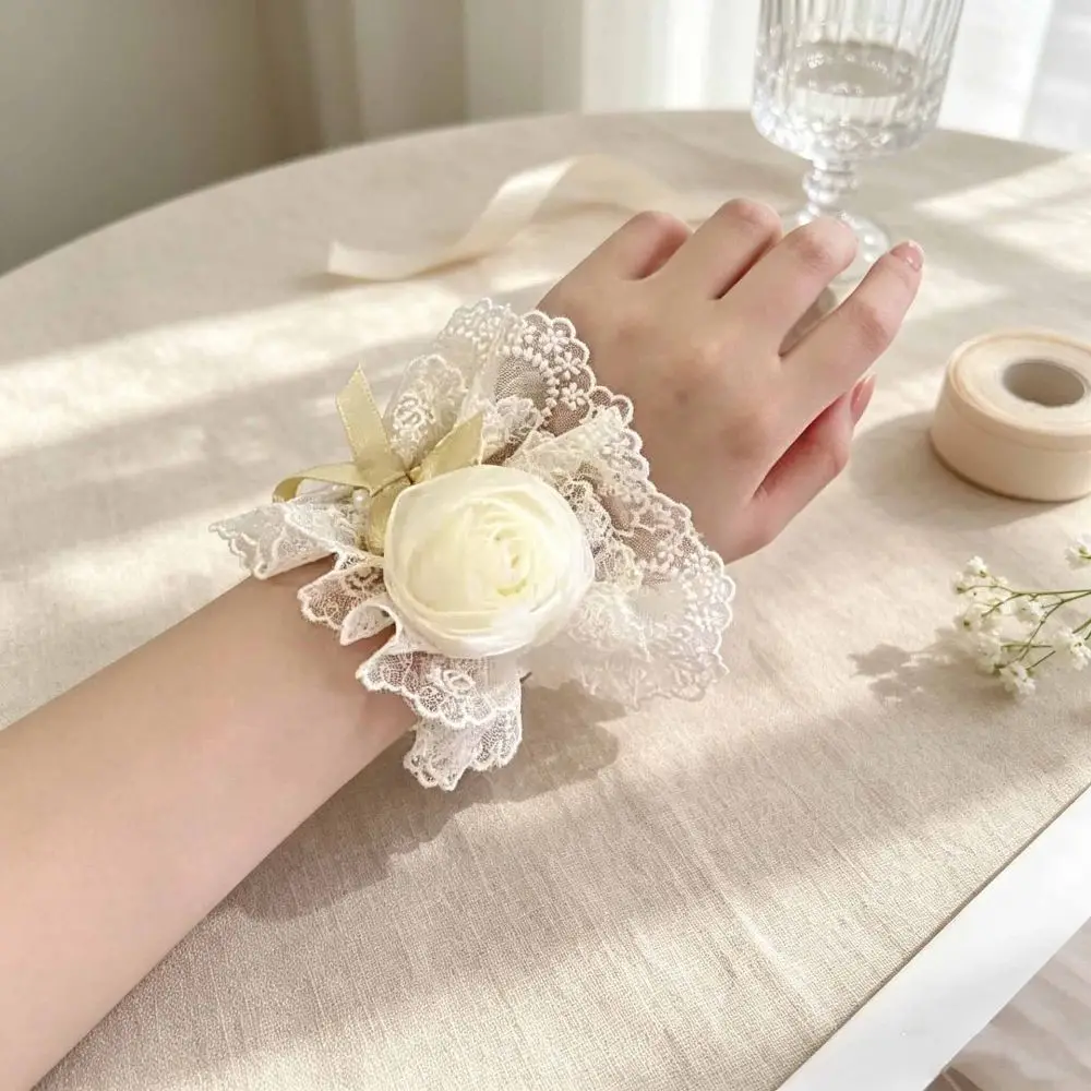 Ruffled Lace Lolita Wrist Cuffs Floral Lace Tulle Design Sweater Cuff Covers Sweet Satin Multicolor Bowknot Hand Sleeves