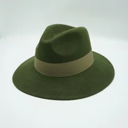 Winter Panama Hats for Women Army Green Wool Fedora Hat Wide Brim Winter Hats with Band Belt Deco Lady Wedding Party Church Hats