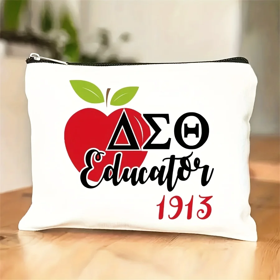 

Косметичка с принтом Delta Sorority, 1 шт., органайзер, повседневная косметичка с карманом на молнии, легкая, подарок на День учителя