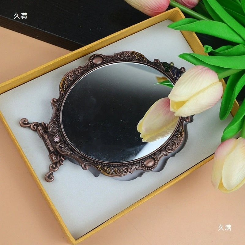 Castelo russo lidar com espelho de maquiagem dobrável portátil europeu vaidade espelho pavão motivo para presente nupcial decoração casa