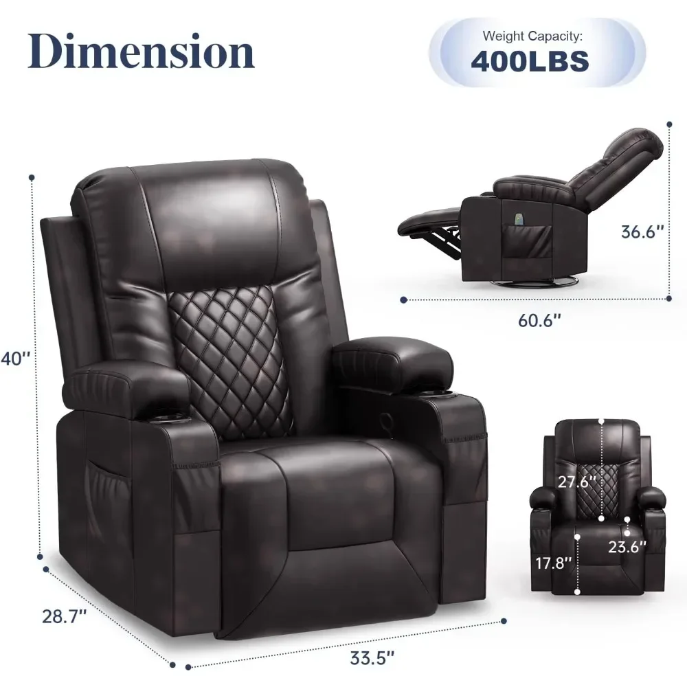 Recliner Chairs for Adults, Swivel and Rocking Recliner with Heat and Vibration, Breathable Leather Ergonomic Single Sofa Chair