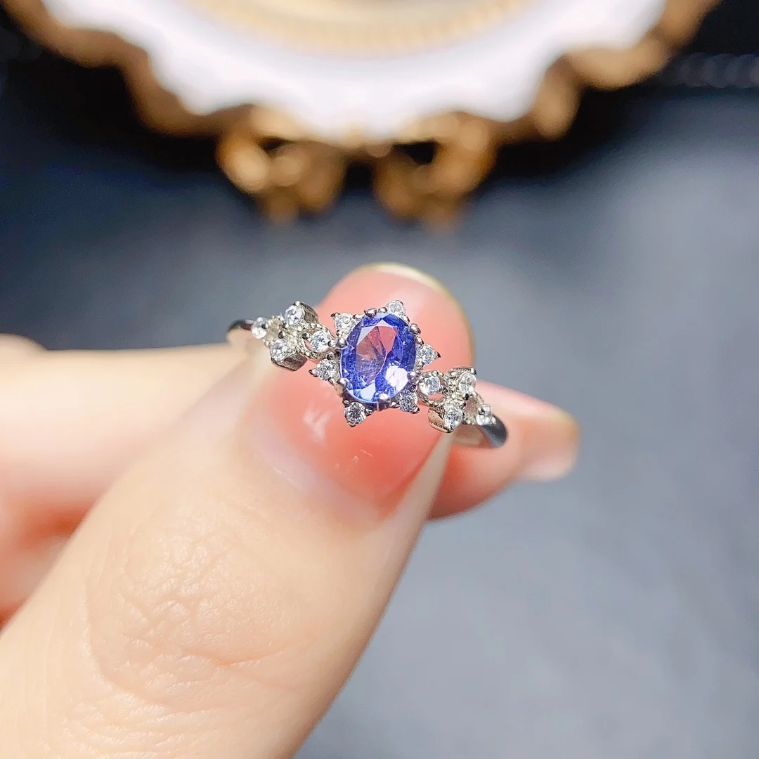 FS 4*5mm Natural Tanzanite Ring S925 Sterling Silver for Women Fine Fashion Charm Weddings Jewelry MeiBaPJ With Certificate