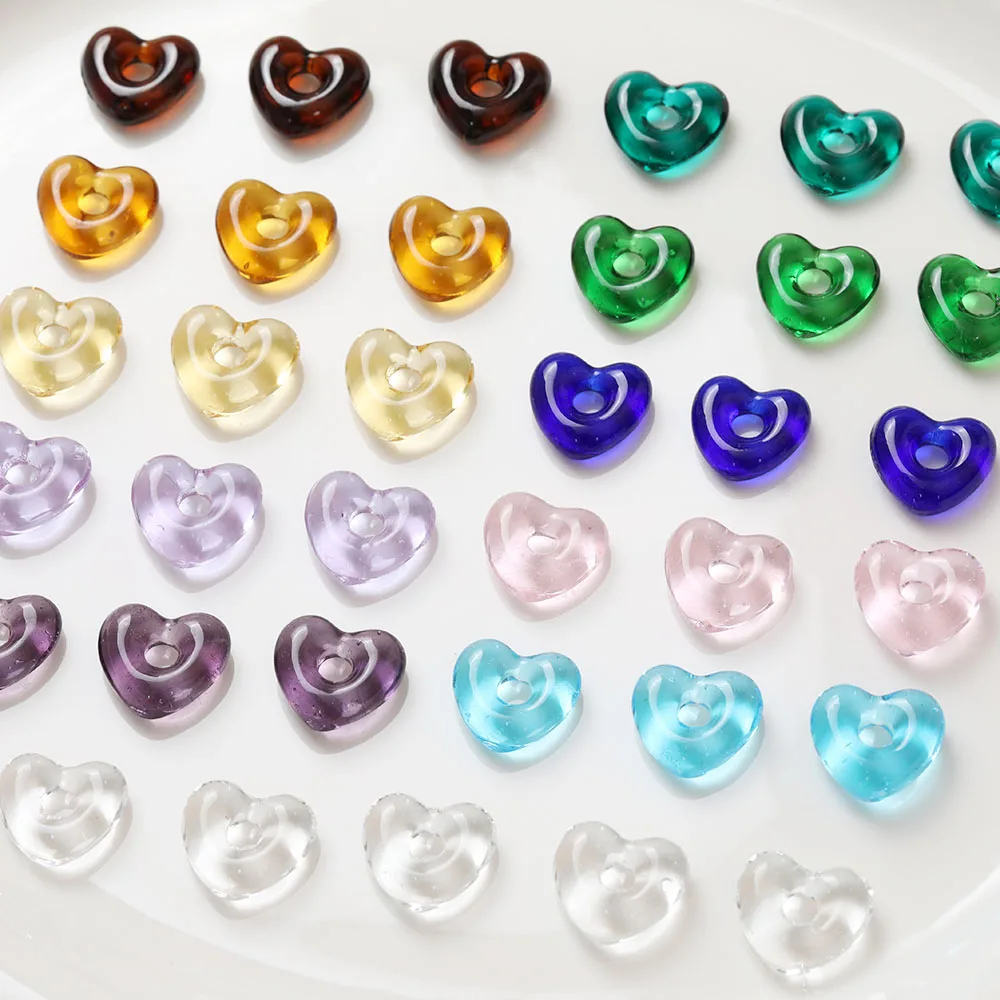 2PCS Glaze Glass Hollowed Heart Beads DIY Handmade For Necklace Bracelet Accessories Material Jewelry Making Supplies