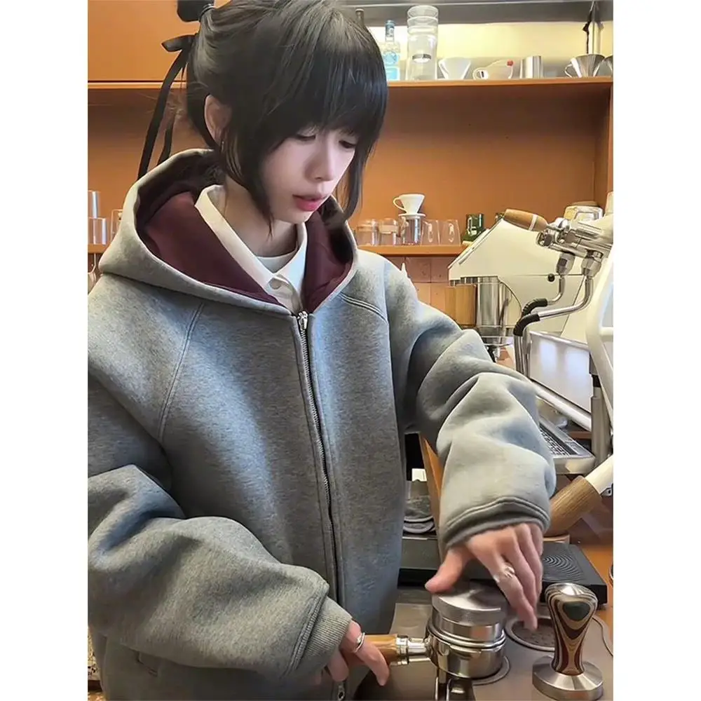 

Oclin King Red Inner Air Layer Men's Hoodie Autumn High-End Feel CleanFit Open Cardigan Jaet Loose Fit Non-Iron Treaent