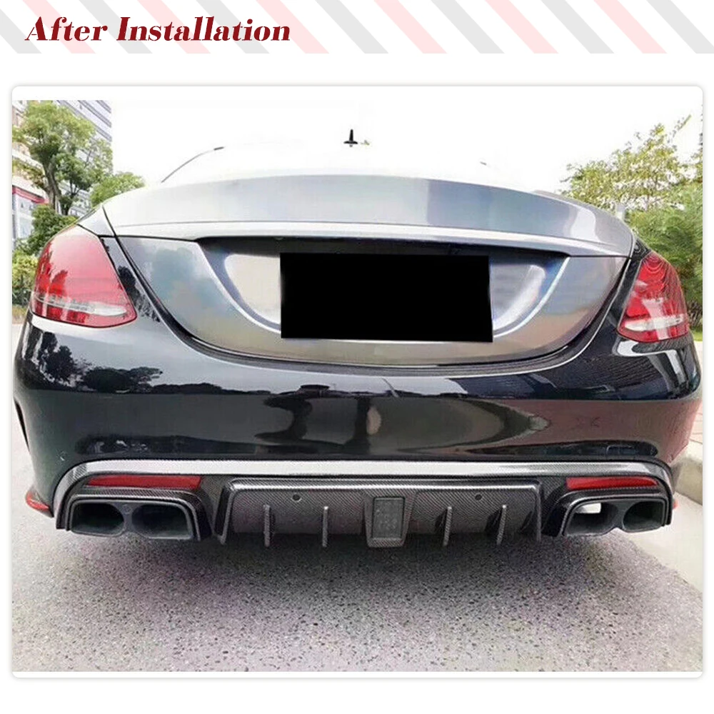 Rear Diffuser for Mercedes Benz C Class W205 C300 Sport 2015-2018 C43 C63 AMG Sedan Pre-Facelift Carbon Fiber Lower Bumper Lip