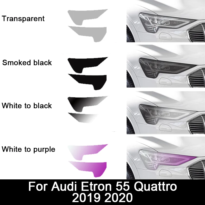 2PCS Für Audi Etron 55 Quattro 2019 2020 Außen Zubehör LH RH Auto Scheinwerfer Film Transparent Schwarz TPU Aufkleber Perfekte fit