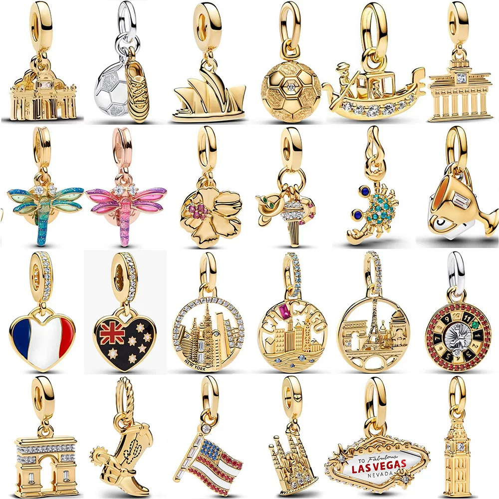 925 Silver Bead London Big Ben Sydney Opera House Eiffel Tower Dangle Charm Fit Fashion Women Bracelet Bangle Gift DIY Jewelry