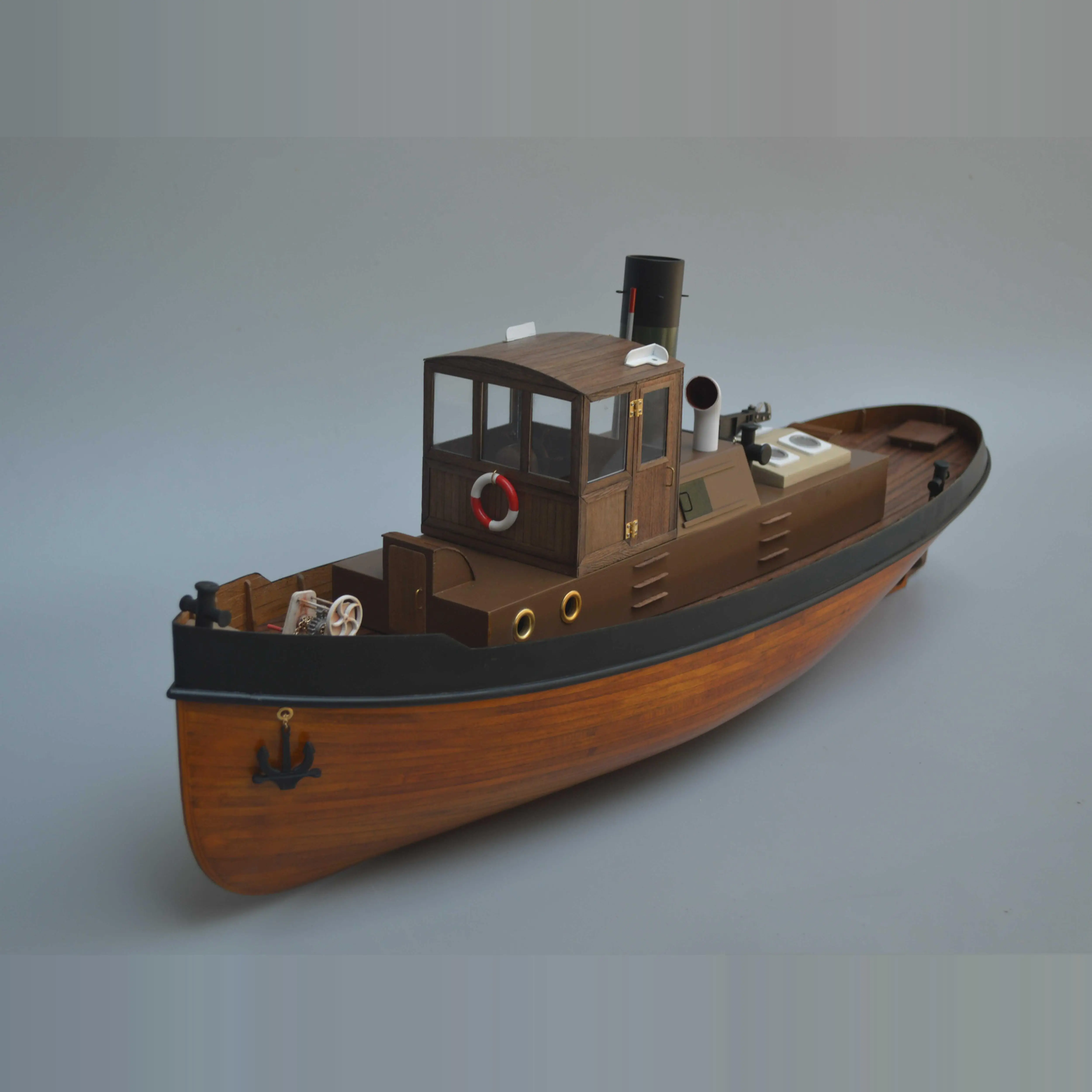 1/18 RC Steam Tugboat Model Kit DIY Hand-assembled Simulated Retro Steam Boat Model Walnut Wood Tugboat Model Toy Gift