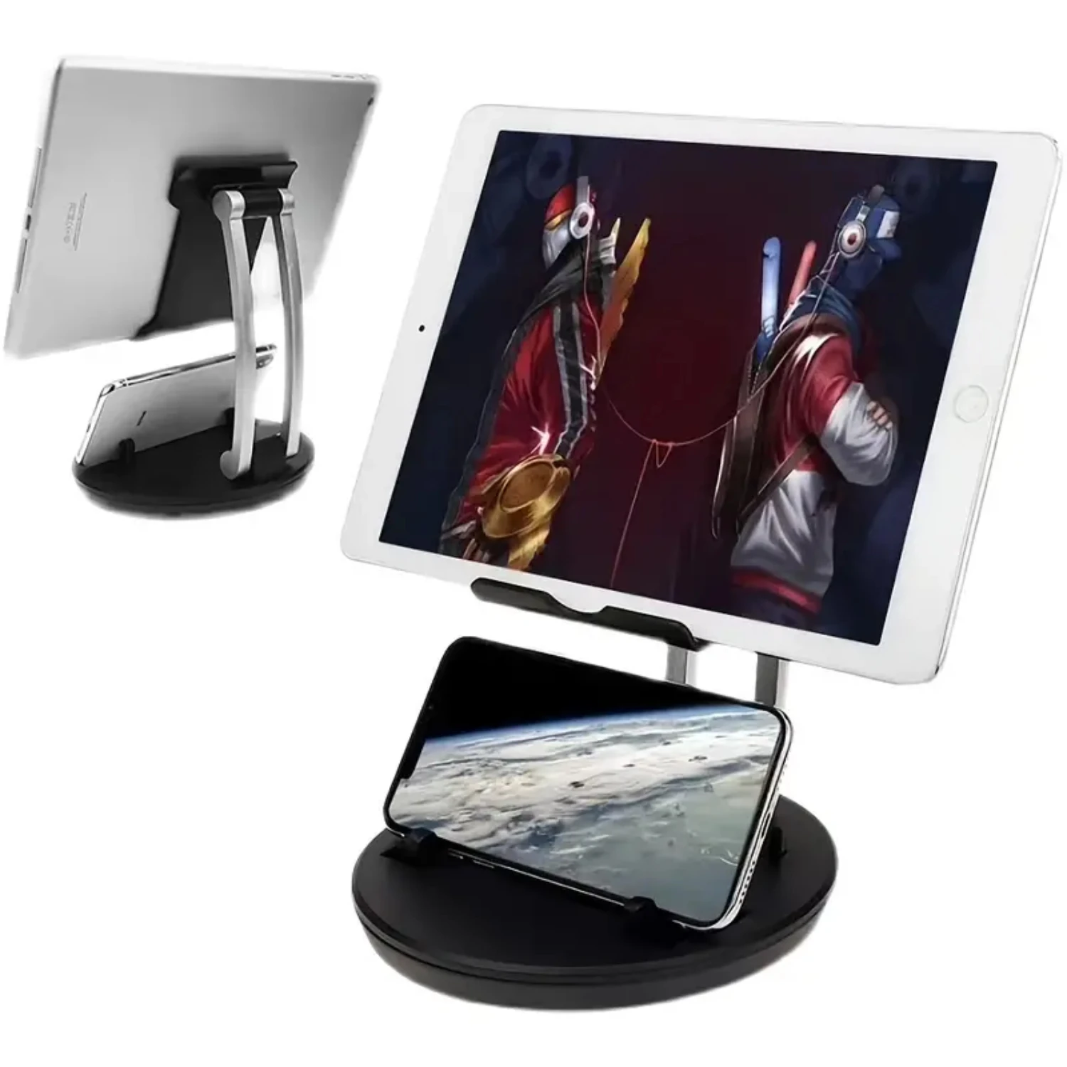 Foldable Adjustable Phone Holder ,Mobile Cellphone 360 ° Rotatable Table Desk Holder ,ABS Waterproof  Smart Stand Compatible Fo