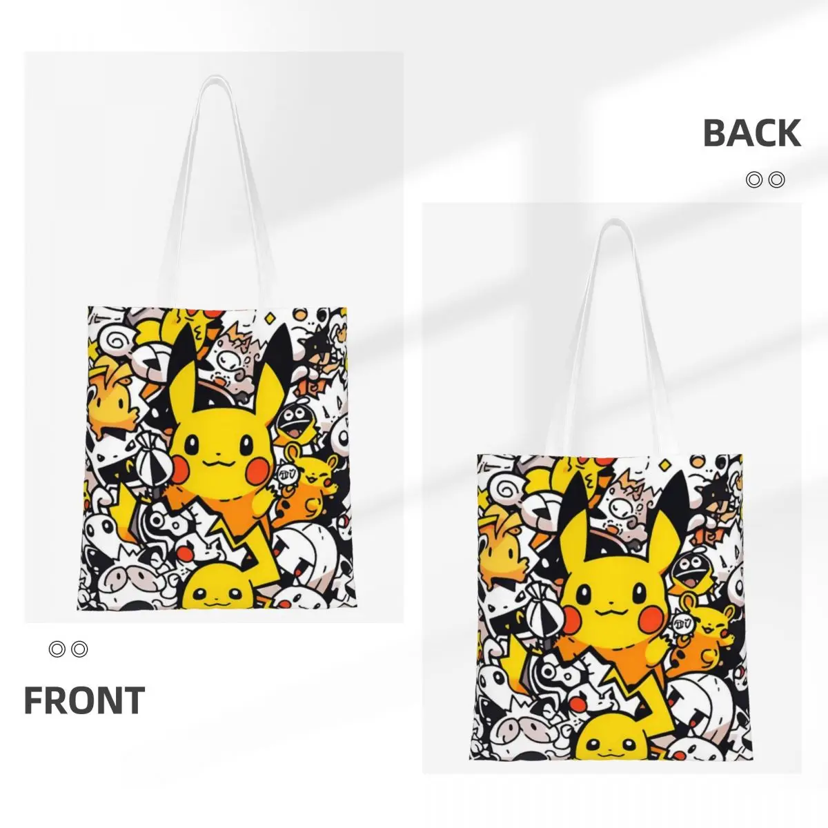 Custom Kawaii Cartoon Animation Pokemon Pikachu Shopping Tote Bag Reusable Groceries Canvas Shopper Shoulder Bag