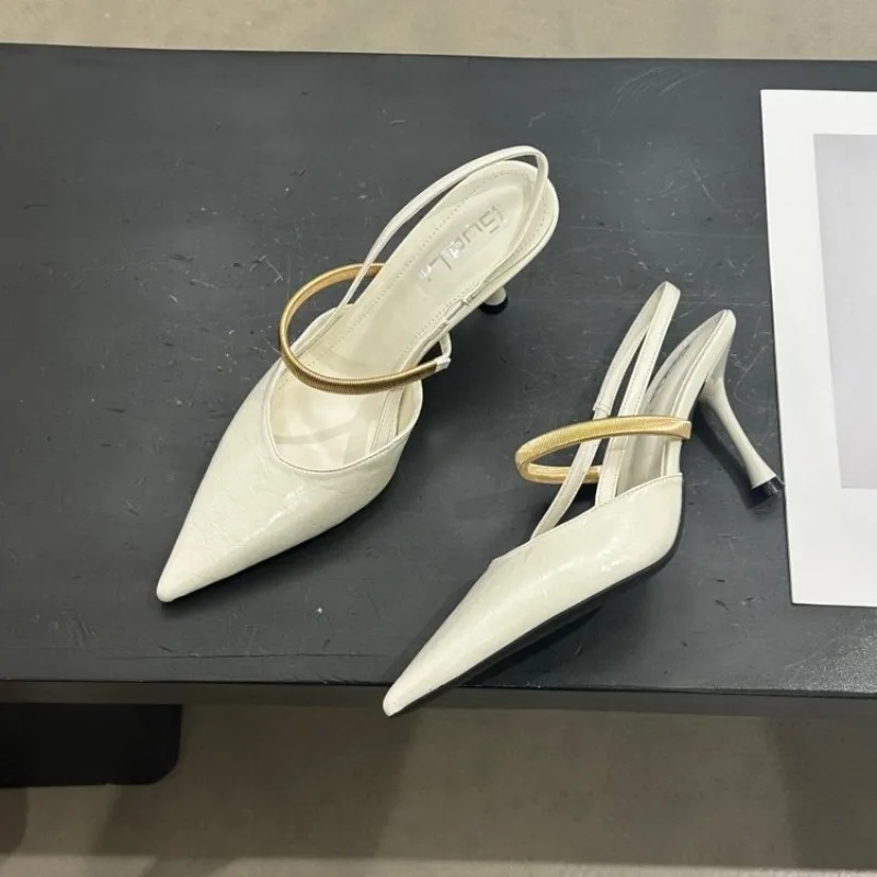 

Женские элегантные туфли-лодочки с острым носком на высоком каблуке-шпильке с ремешком на пятке для вечеринок, торжественных мероприятий и офиса